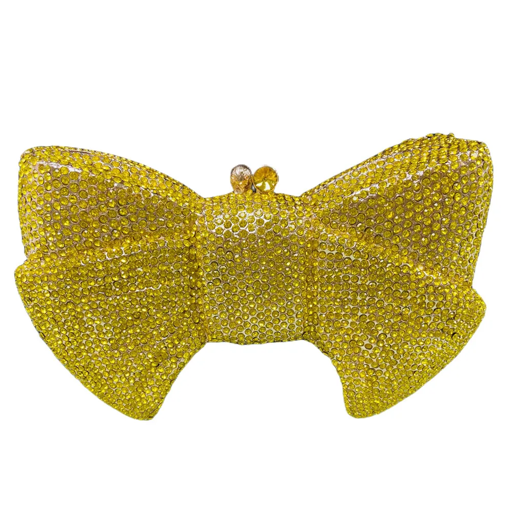 

Gorgeous Women Bow Clutch Crystal Evening Bags Hard Case Metal Minaudiere Rhinestone Bridal Handbags Wedding Party Purse a24-1
