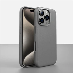 Luxury Business PU Leather Magnetic Phone Case - Light, Thin, Shockproof, and Magsafe - Compatible Wireless Charging Cover for iPhone 16 Pro Max (PU Gray)