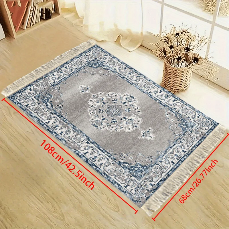 VIKAMA Vintage Blumen-Muslimische Gebetsmatte Tragbare Quasten-Reisematte Rutschfeste Unisex Heim-Gebetsmatte Wohndekoration – Detail 6
