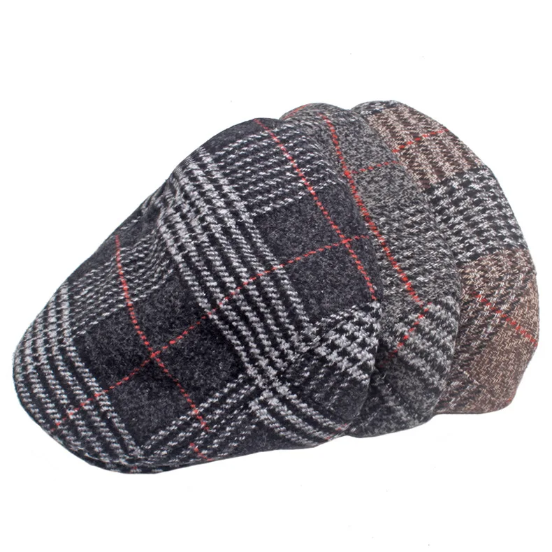 Mode Hut Herbst Winter Wolle Baskenmütze männer Britischen Vintage Front Kappe Plaid Kappe Mode Lässig Hut Newsboy Alte Kühle warme Party – Detail 9