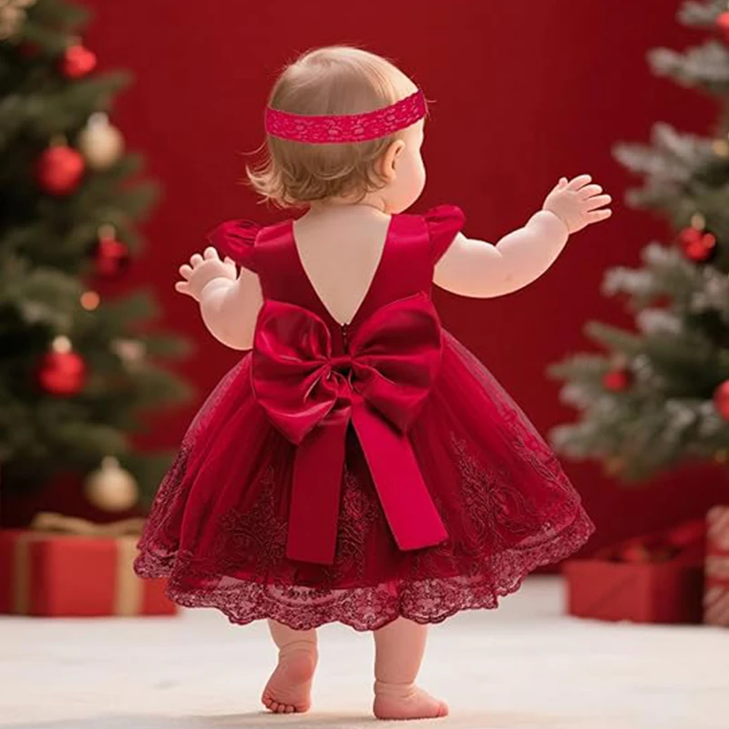 Abito Da Principessa Per Bambina Con Tutù, Maniche Corte | Vestito Di Natale Elegante Per Festa, Taglie 2-6 Anni