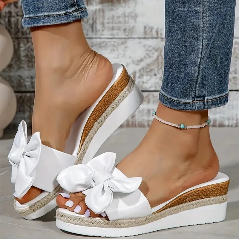 New Women Slippers Casual Solid Color Bowknot Platform Flat Shoes Fashion Braided Straps Outdoor Walking Sandals Zapatilla Mujer — view 4