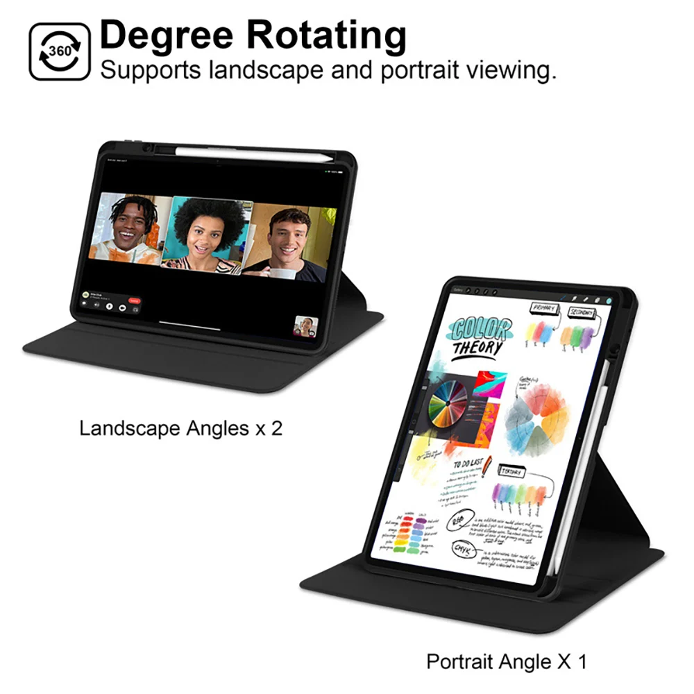 360-Degree Rotating iPad Case with Pencil Holder