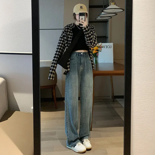 Women s High Waist Wide Leg Jeans Summer Thin Vintage Straight Leg Pants Fashionable Floor Mopping Jeans