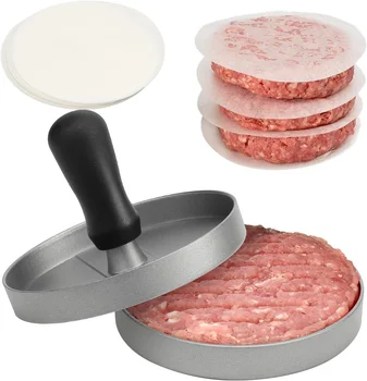 Pressa per hamburger Macchina per hamburger antiaderente con carta cerata Macchina per hamburger in alluminio per barbecue da cucina 1