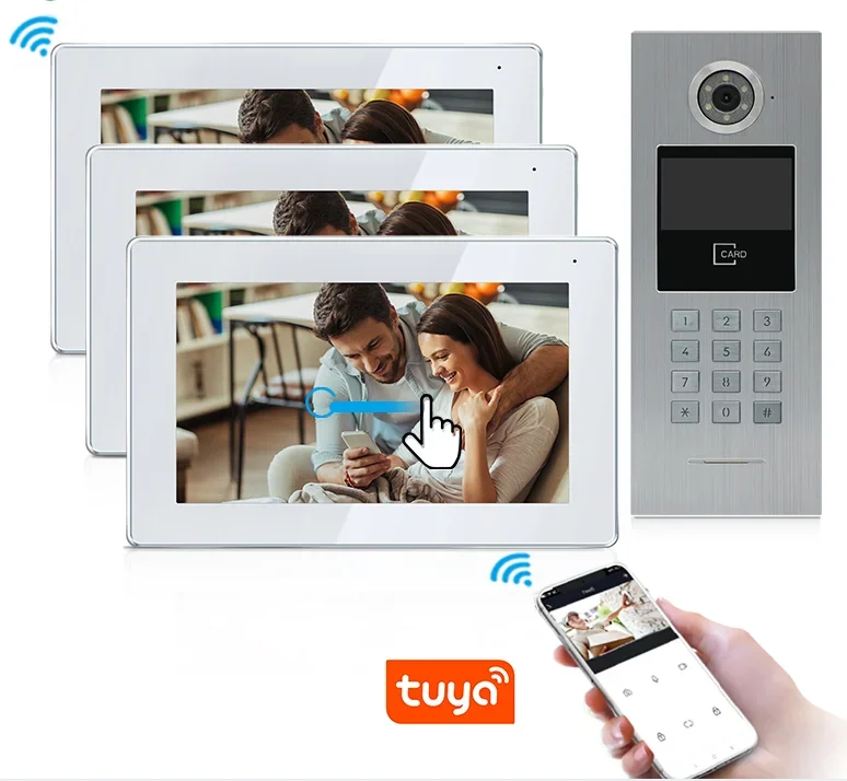 

7 Inch Digital Face Recognition Video Door Phone Outdoor IP Building Multi Apartment Intercom System Smartphone Waterproof