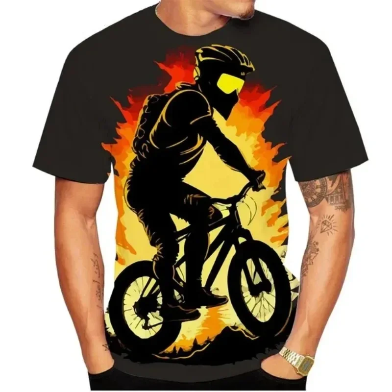 

Outdoor Cycling Sportswear Fashion 3D Bike Print Men's T-shirt High Elastic Anti-wrinkle Fabric Top Casual O Collar Short Sleeve
