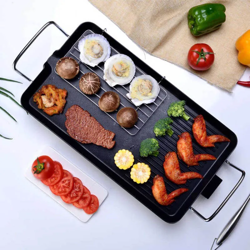 1500W Household Electric Grill Smokeless Barbecue Skewers Electromechanical Grill Pan Non-Stick Iron Fish Oven