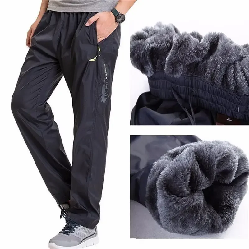 

Fleece Thick Pants Men Outside Winter Pant Velvet Warm Straight Thermal Mens Wool Pants Heavyweight Zipper Trousers male joggers