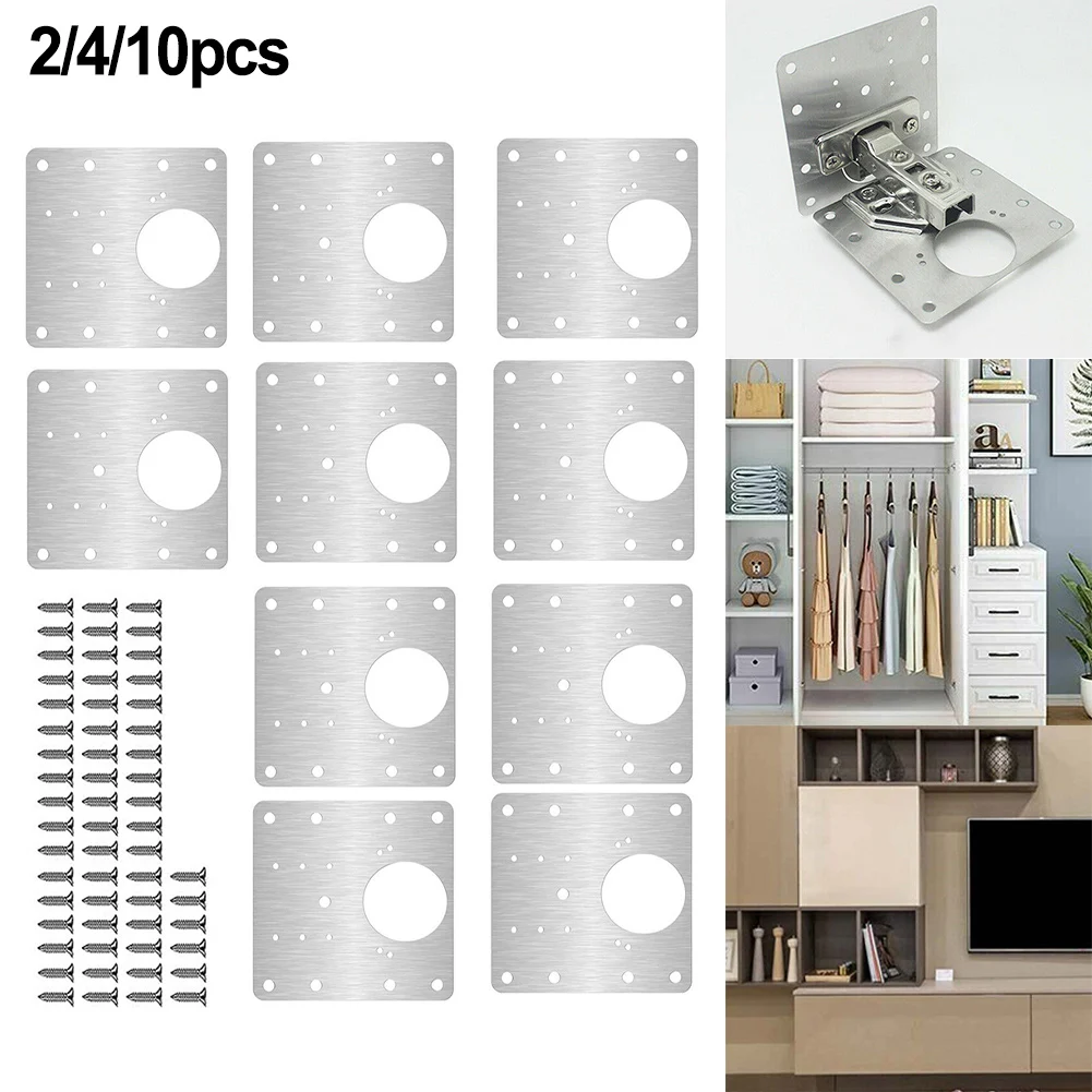 

2/4/10Pc Hinge Repair Plate Stainless Steel Hinge Fixing Plate Cabinet Furniture Drawer Table Hardware Accessories 9cmx9cm Tool
