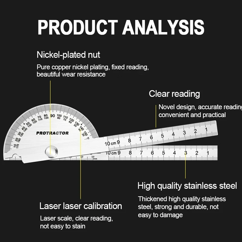 Rotary Measuring Ruler Stainless Steel Woodworking Tools 180 Degree Angle Gauge Finder Metal Angle Ruler Goniometer Protractor Digital Angle Protractor Angle Protractor Woodworking Measuring Tool Angle Measuring Tool
