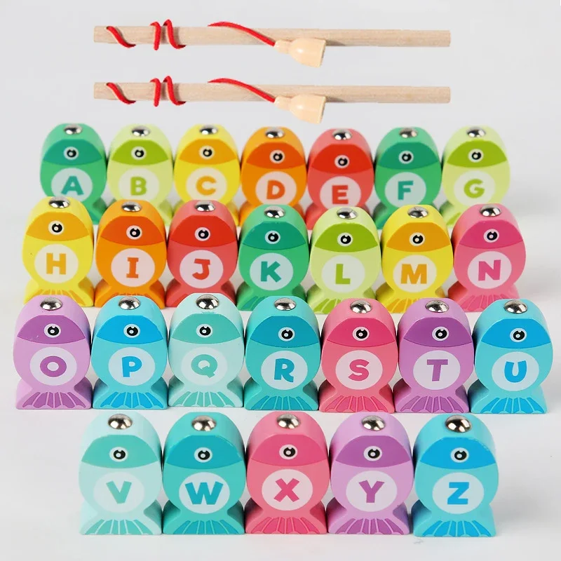 Kids Wooden Fishing Game Toy Gifts Early Education Alphabet Numeric Cognitive Toys Children Interactive Games Toys for Gifts - 4
