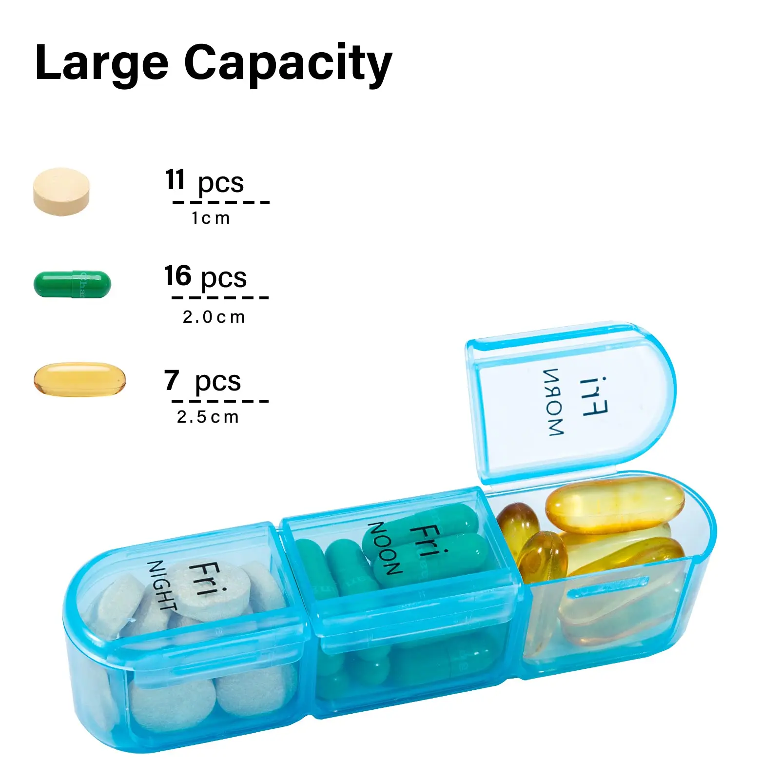 Weekly Pill Organizer with 3 Daily Compartments - Travel-Friendly Vitamin and Medication Case