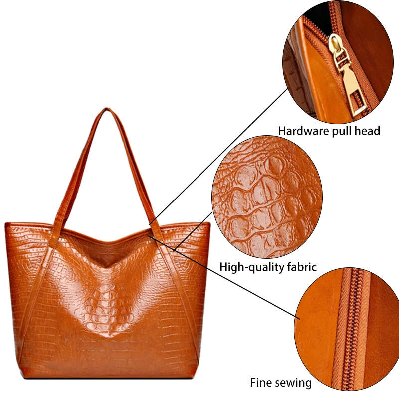 Luxury Women's Shoulder Bag Large Capacity Crocodile Pattern Tote Handbag For Women Shopping Bag