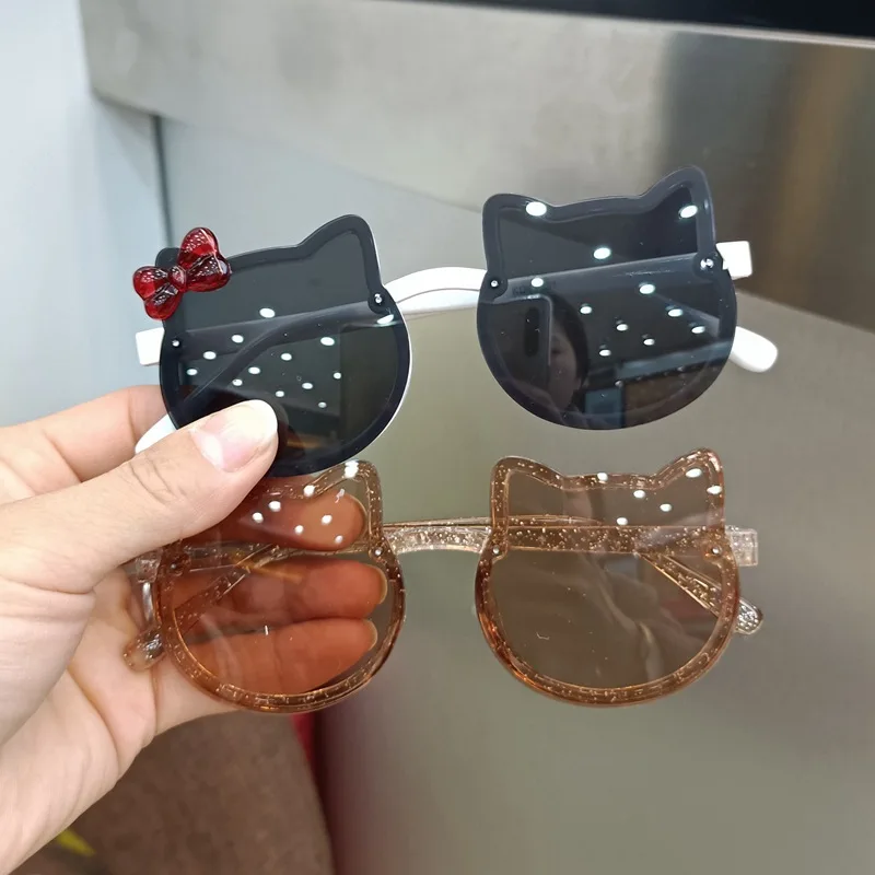 Summer Children Cute Kitty Sunglasses Acrylic Bow Outdoor UV Protection Sun Glasses Baby Girls Classic Kids Boy UV400_voghion.com
