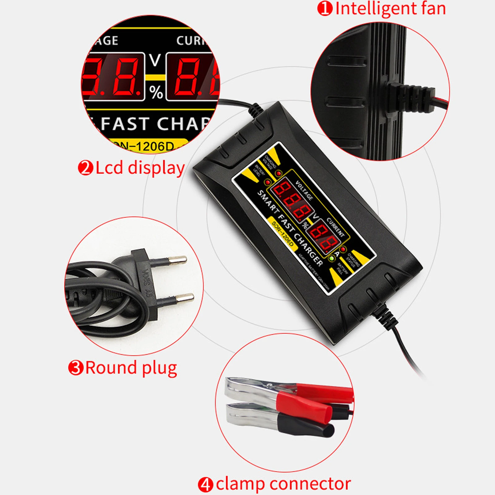 Intelligent Car Battery Charger 12v 10A 20-150AH Automatic Smart Fast Battery Charger LCD Display Souer Charger for Car Battery
