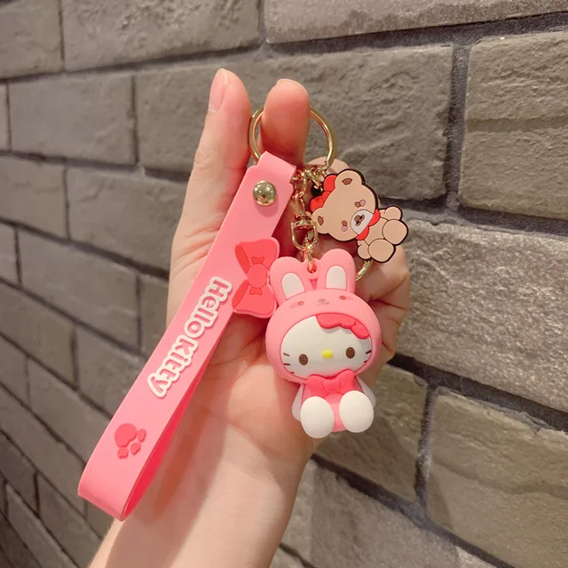 Anime Sanrio Hello Kitty Figures Keychain Kuromi My Melody Action Figural Model PVC Key Ring Cinnamoroll Figurine Birthday Gifts - kt mao