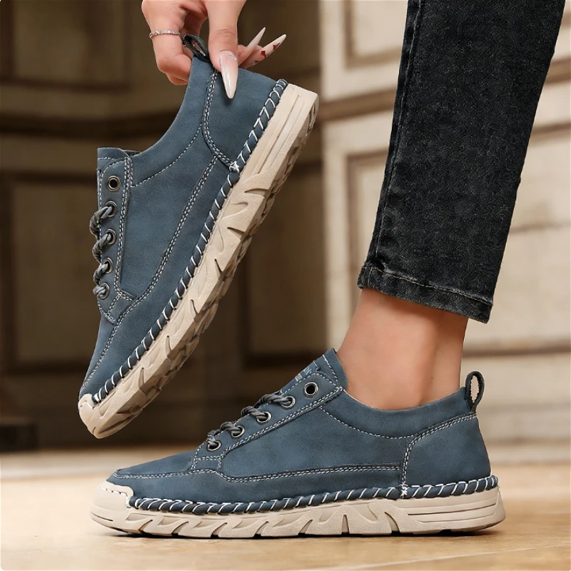 New Autumn Handmade Leather Women Boots Outdoor Design Sneakers Man Casual Shoes Flexible Cushioning Sole Comfortable Loafers