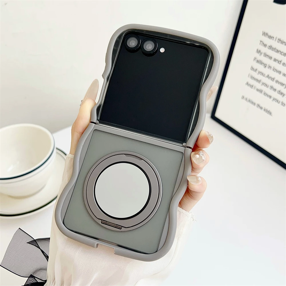 Magnetic Matte Mirror Case with Rotating Bracket and Wave Stand - Shockproof Soft Cover