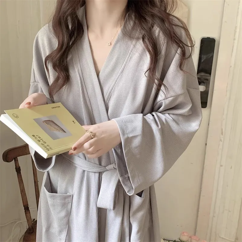 고급스러운 와플 직조 가운: 새로운 봄/가을 긴팔 여성 가운, 여름 라운지웨어, 나이트가운, 여성 가운, 나이트웨어
