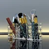 Drill pattern three compartments makeup brush organizer acrylic transparent pencil holder desktop eyebrow pencil lipstick storag 2