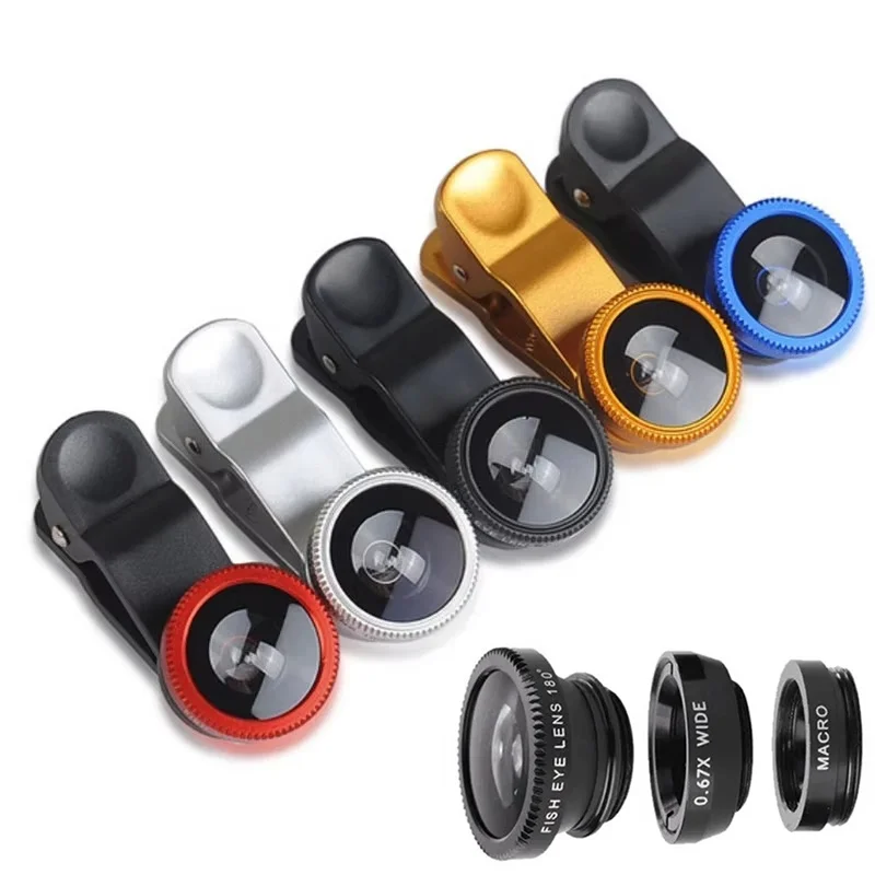 Universal 3-in-1 Phone Camera Lens Kit: Fish Eye, Wide-Angle & Macro