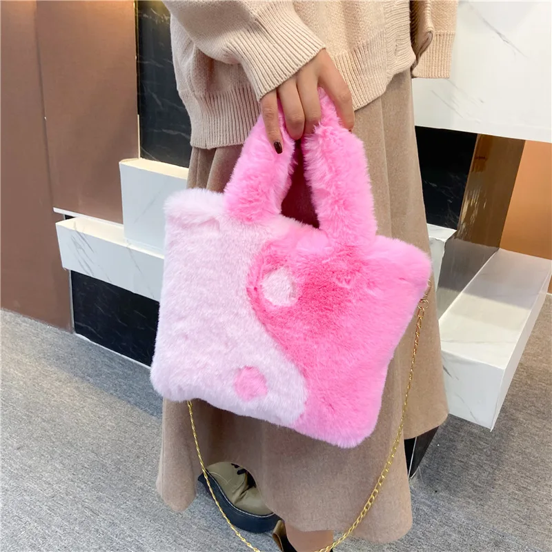 

Korea imitation Rex rabbit fur straw bag female 2023 advanced sense Tai Chi messenger bag Mao Mao handbag plush handbag