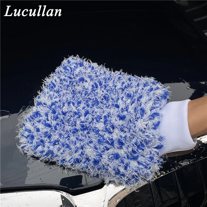 Lucullan 사이클론 워시 미트, 부드러운 극세사 혼합, 매우 두꺼운 폼 메쉬 내부 안감, 스티치 포함, 7 인치 x 8 인치