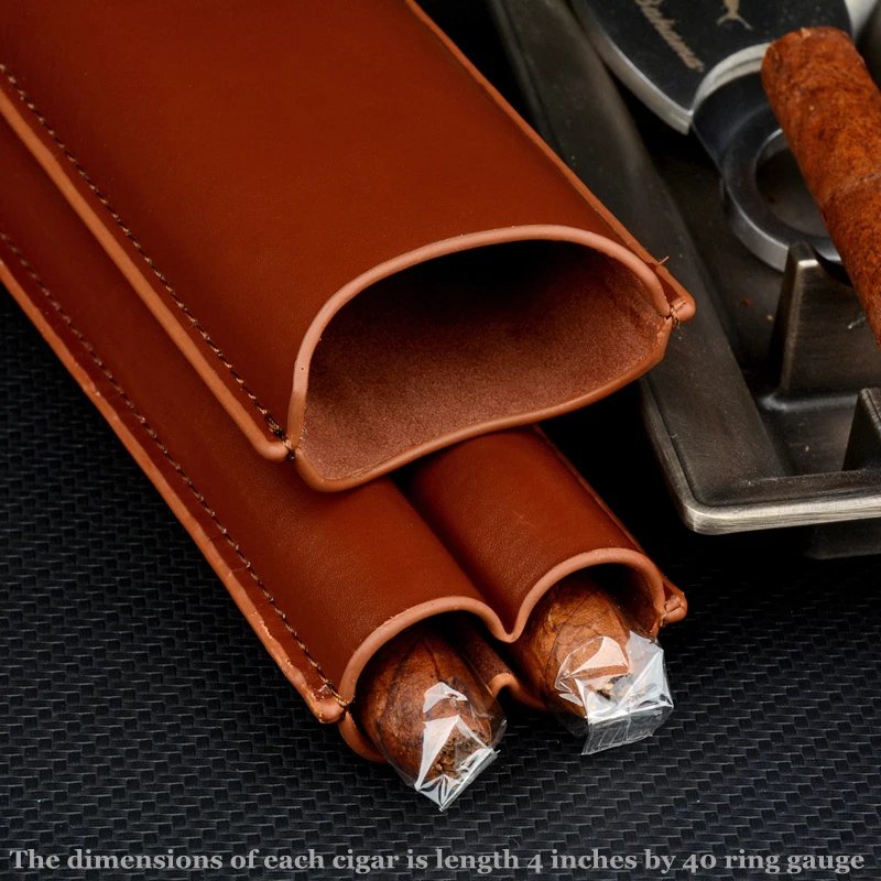 Cigar Case Man-made Leather Cigar Holder Humidor Smoking Accessory 2 Tube 52 Ring