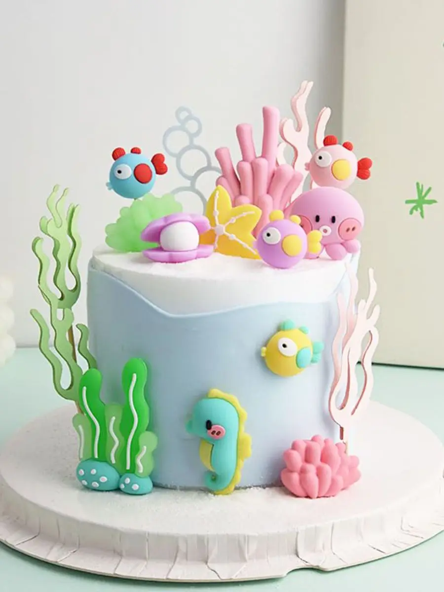 Sea Ocean Cake Toppers - 14 Pc Under The Sea Coral Diver Cake Decoration Set - View #9