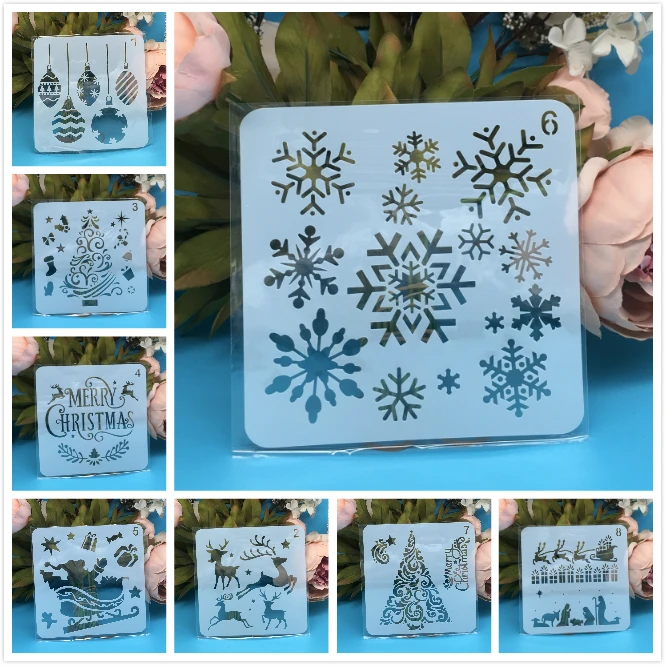 

8Pcs/Set 5inch Merry Christmas Snowflake DIY Layering Stencils Painting Scrapbook Coloring Embossing Album Decorative Template