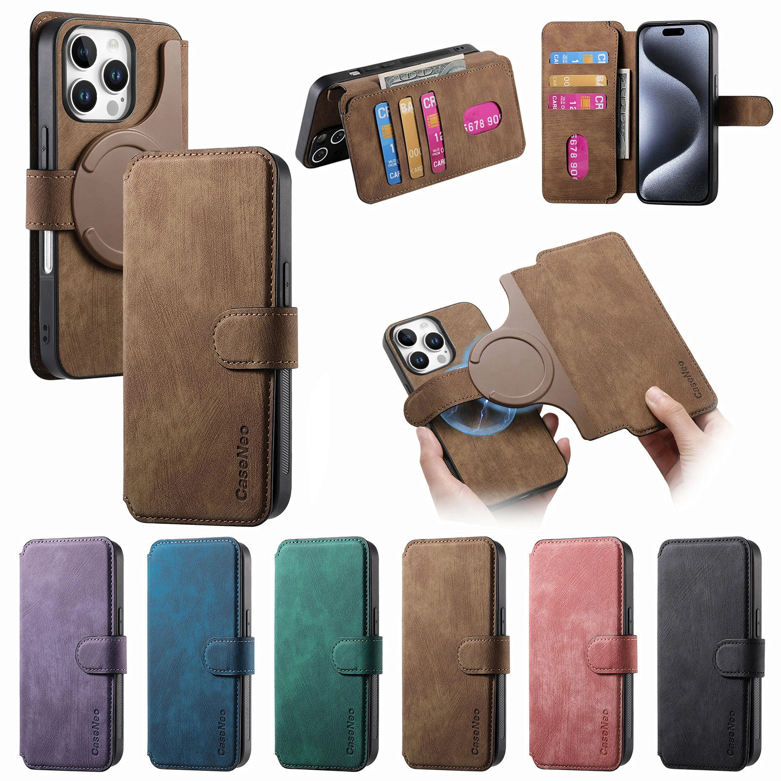 Premium Flip Leather Wallet Case with Detachable Card Slot Holder