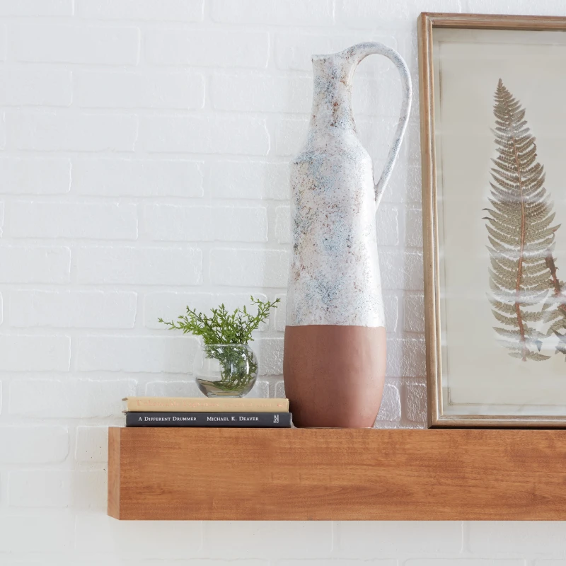 

23" Handmade White Ceramic Vase with Terracotta Accents