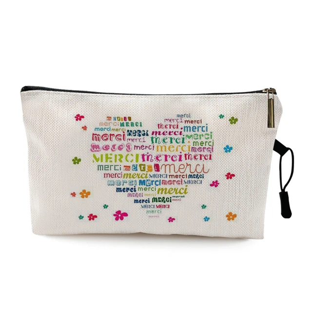 Teacher's Day Graduation Gift Cosmetic Bag Super Atsem Merci Maitresse Print Women Neceser Makeup Bag Pouch Travel Organizer Pattern 22