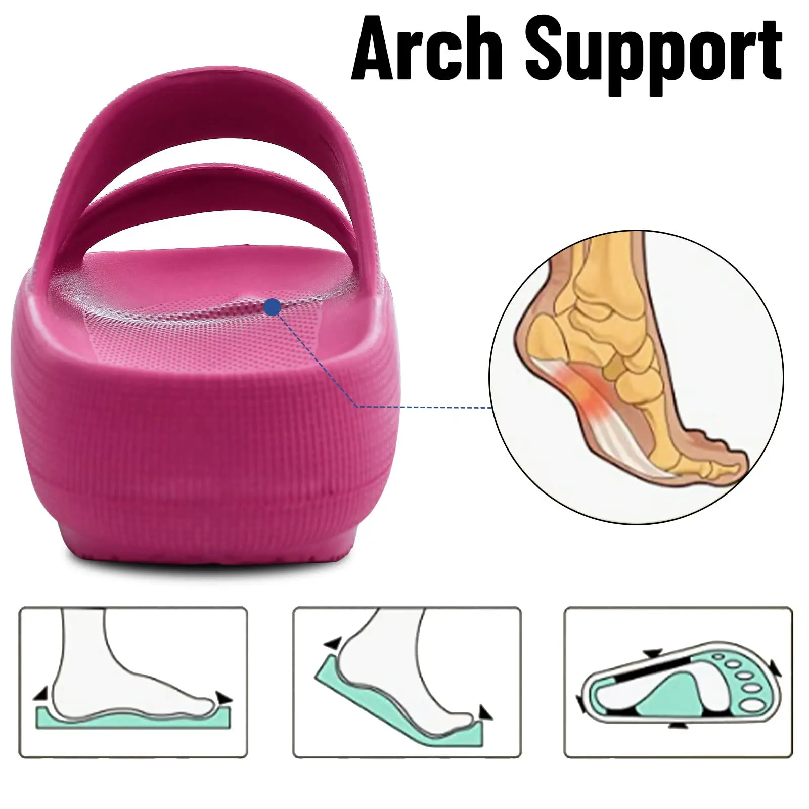 Women's Summer Arch Support Slide Sandals for Plantar Fasciitis