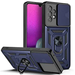 Enhanced Slide Camera Lens Protector Armor Case with Military - Grade Bumpers and Ring Cover - Samsung A32 5G (Blue)