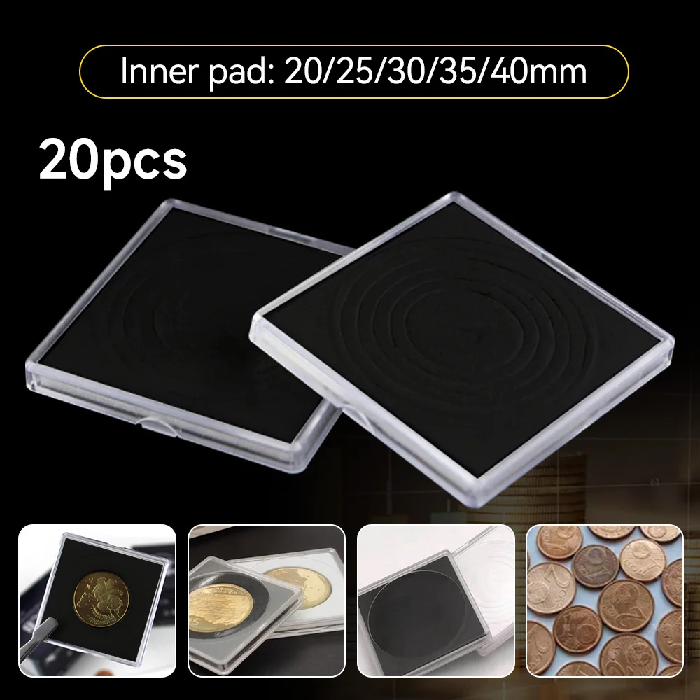 20PCS Acrylic Square Coin Holder Capsules Container Coin Transparent Gaine Small Round Coin Protection Box Display 20mm-40mm 3