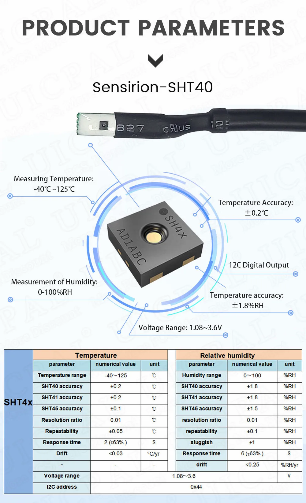 SHT40 SHT30 SHT20 SHTC3 Temperatur Feuchtigkeit Sensor Modul Sonde Kabel Wasserdichte Digitale Kapazität Sensoren 1M I2C Ausgang – Detail 4