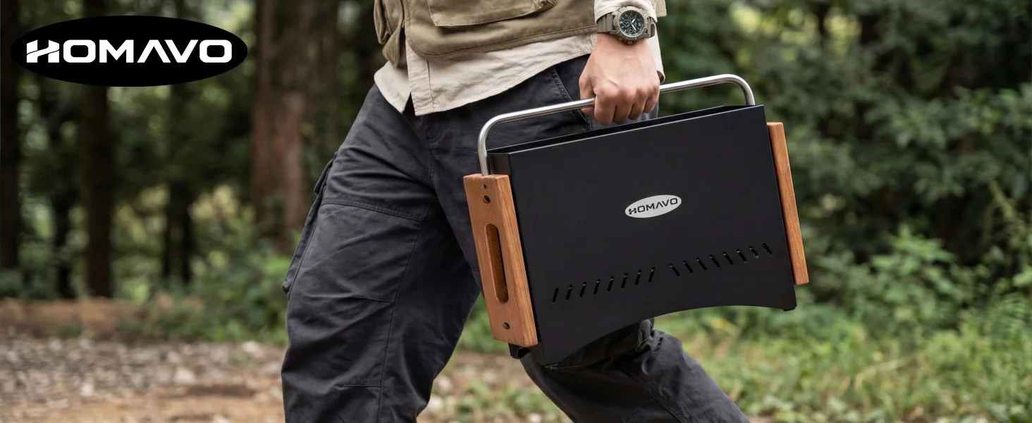 ompakter Holzkohlegrill für Camping, Picknick und Garten