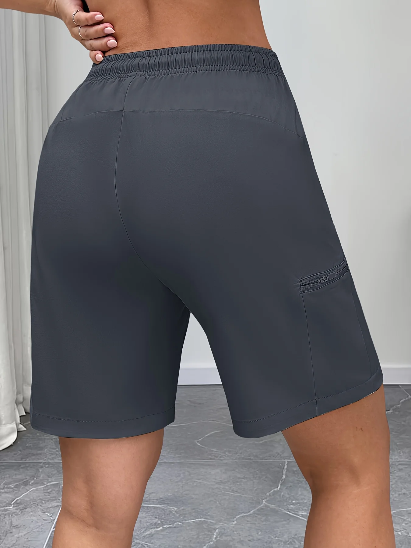 Damen-Wander-Cargo-Shorts, Sommer-Shorts für Sport, Golf, Training, 4 Reißverschlusstaschen, elastischer Bund, Kordelzug, Freizeitkleidung – Detail 6