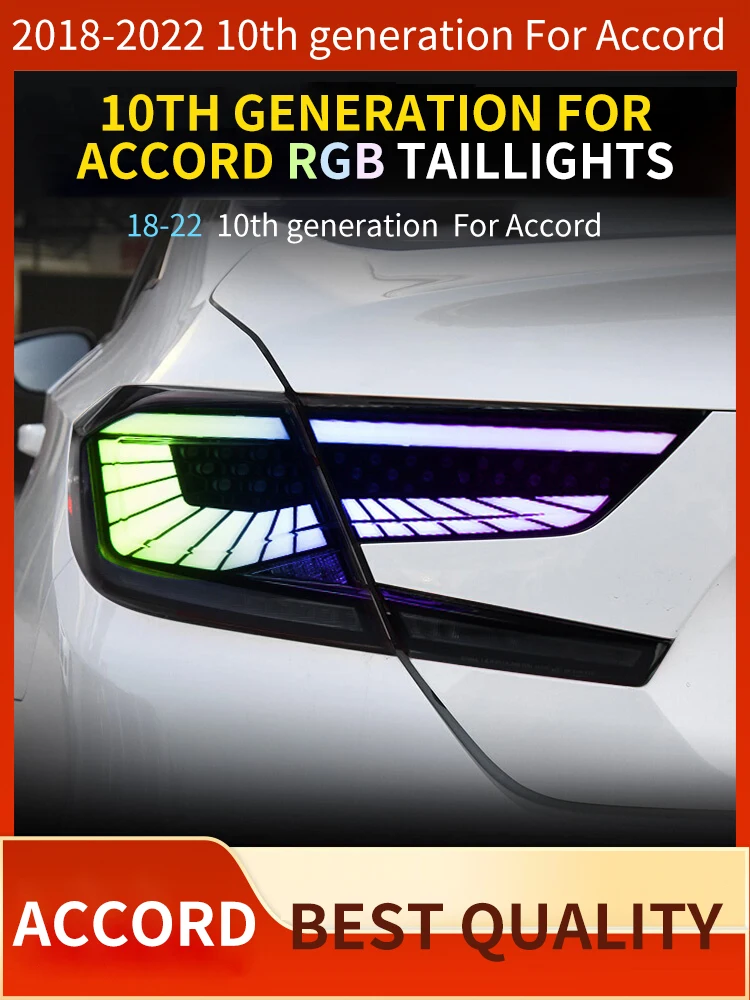 

RGB Car Lights for Honda Accord 10th 2018-2022 LED Taillights Assembly Dynamic Turn Signal DRL With Start-up Animation Tail Lamp