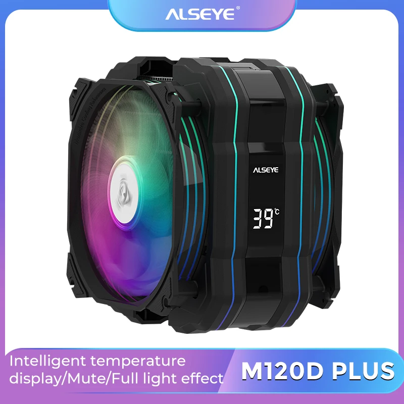 ALSEYE CPU Cooler Argb 120mm PWM Cooler 6Heat-Pipe for Intel LGA1700 Top Cover Lighting Temperature Display Argb for Pc