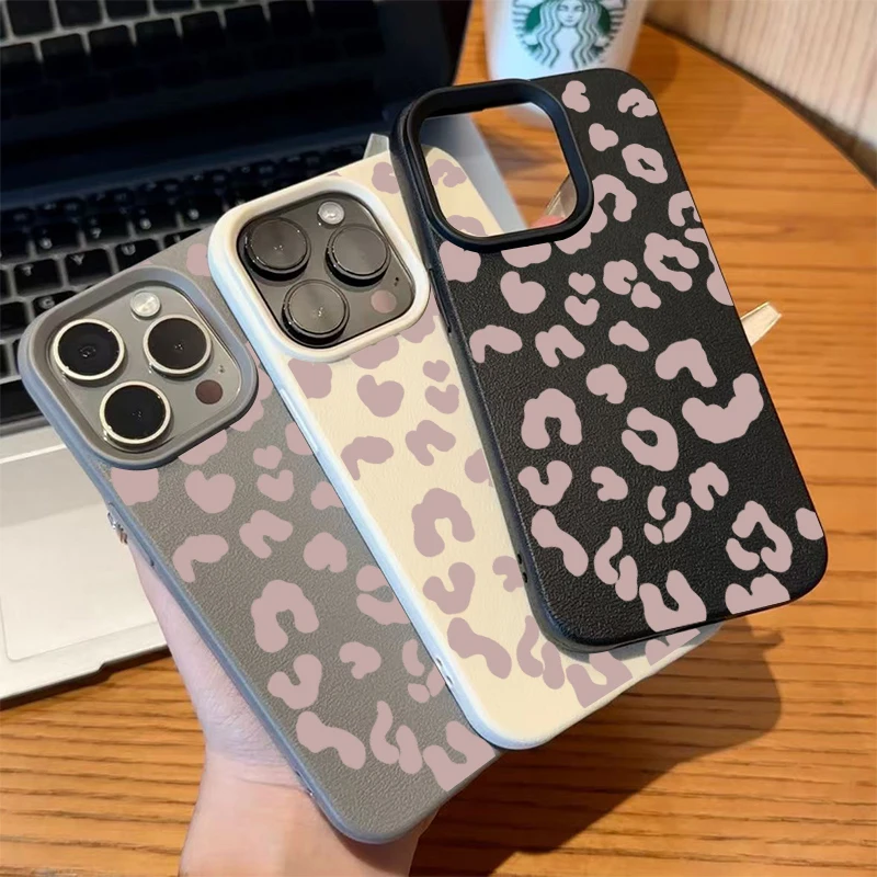 Pink Leopard Lichee Leather Pattern Phone Case - Shockproof Cover