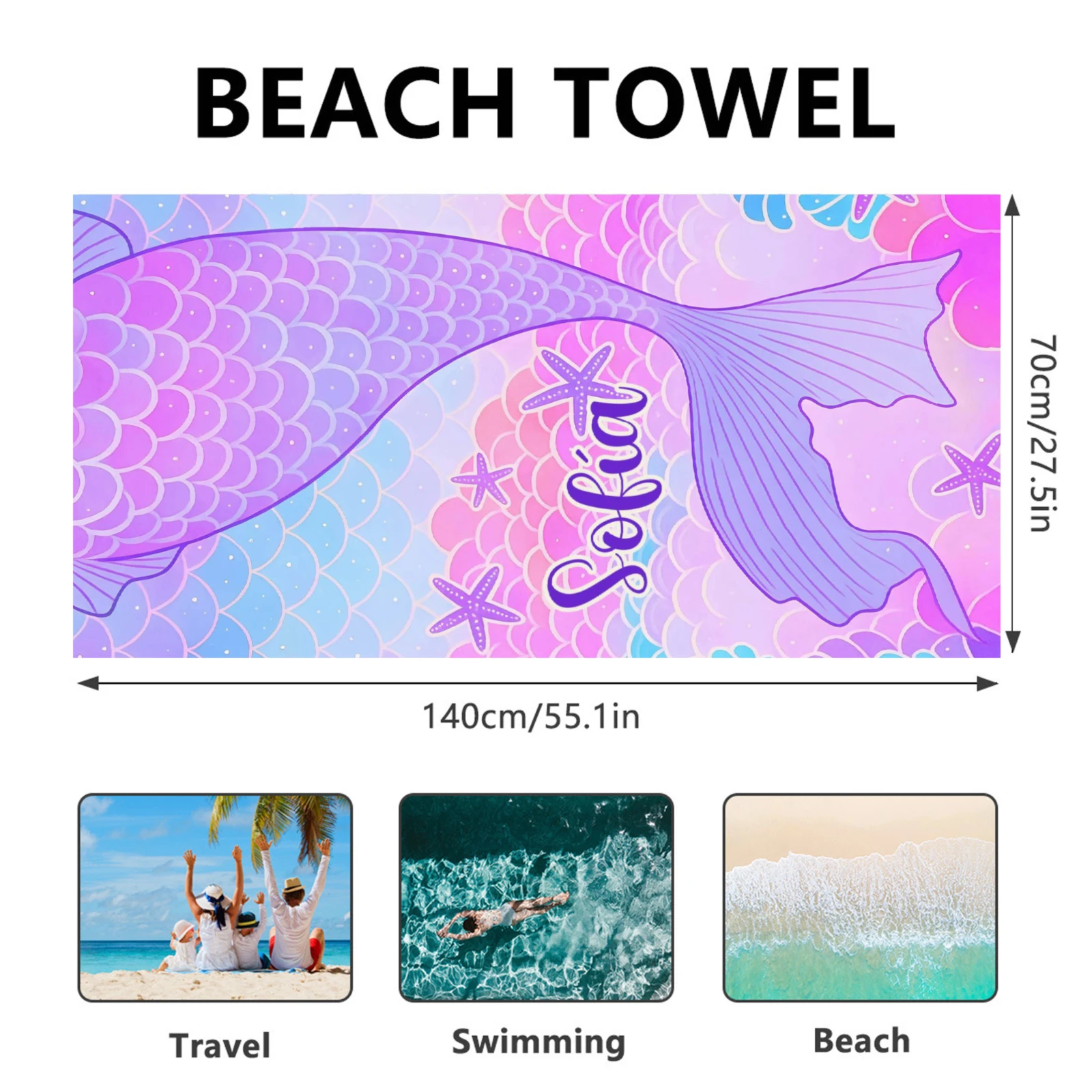 Personalized Quick-Dry Beach Towel - Custom Name, 30x60 Inches, Lightweight For Pool & Travel - View #7