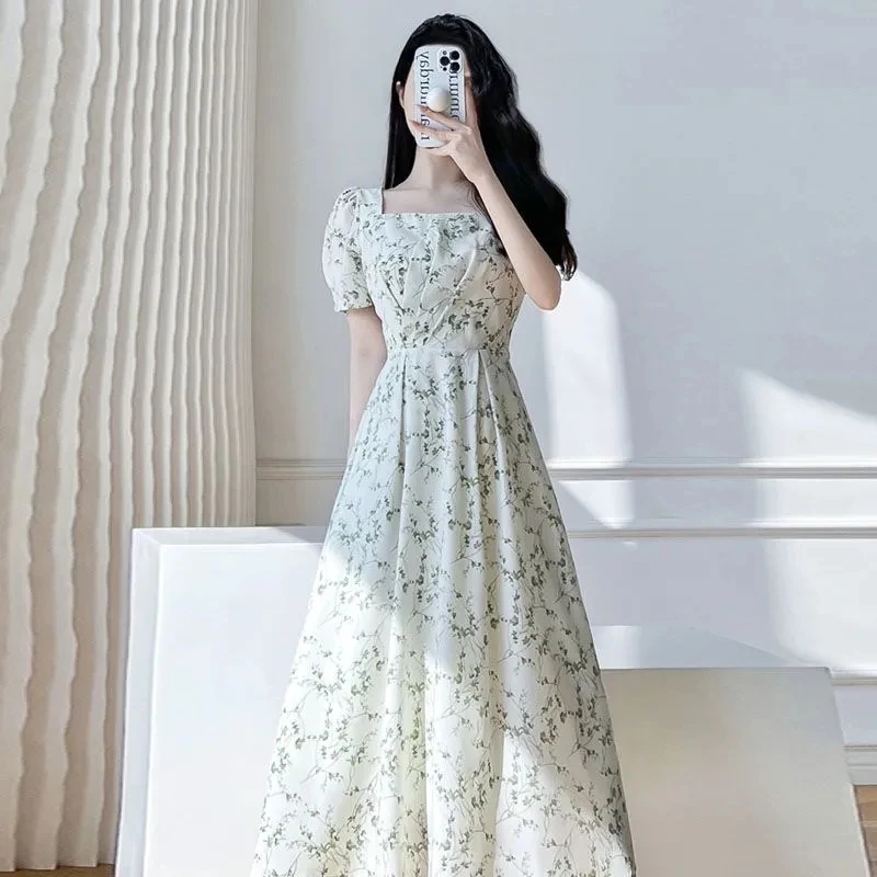 

Официальное вечернее платье Y2k с цветочным принтом, Новинка лета 2023, женские мягкие милые облегающие богемные Длинные платья во французском стиле с пышными рукавами