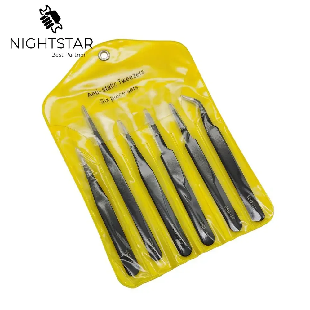 Anti-static Precision Tweezers Set Stainless Steel ESD Tweezers Electronic Repair Soldering Iron Tool for Beauty Eyelashes