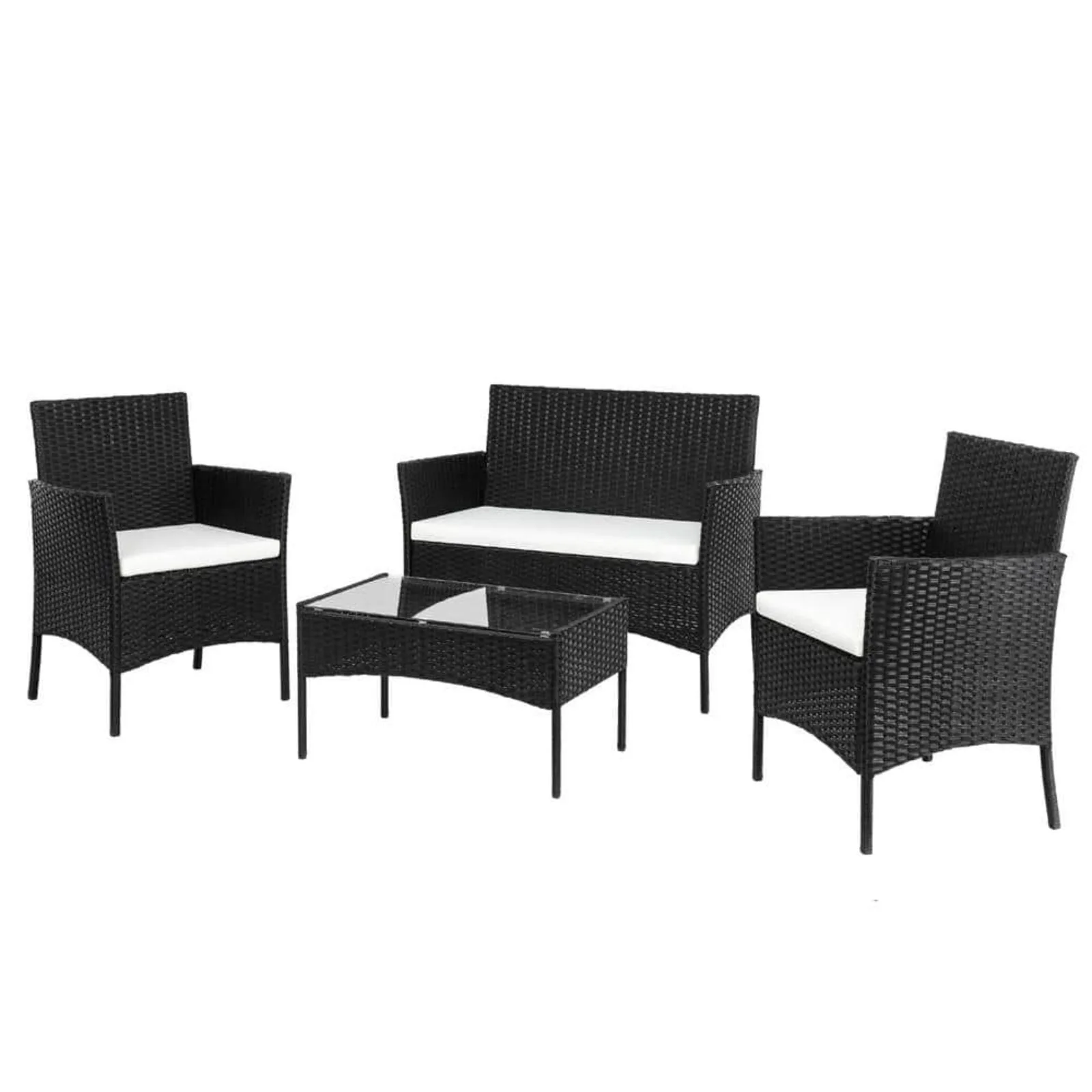 

US 4-Piece Wicker Patio Conversation Set with Beige Cushions