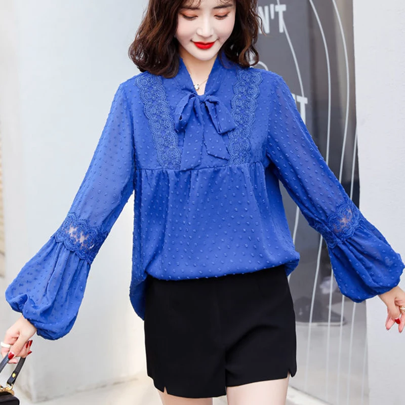 blue  shirt fashion trend women's clothing 2022 new chiffon shirt fashionable  shirt  ladies tops  Casual  Chiffon   Solid