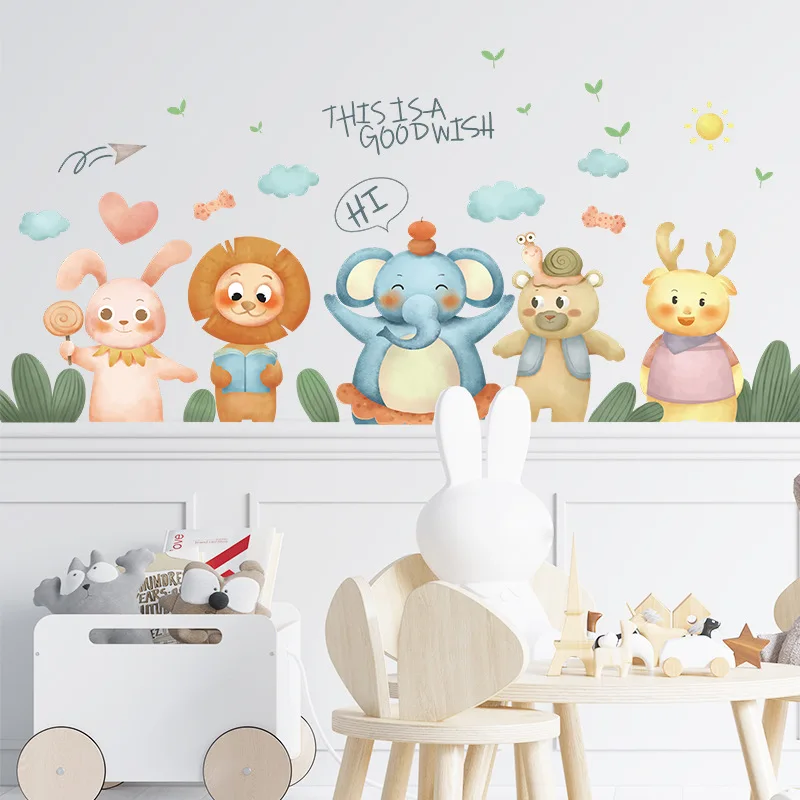 

Watercolor Cartoon Animals Wall Stickers Kids Rooms Lion Kids Wall Stickers Decals Wallpaper for Kids Room Baby Room Decoration
