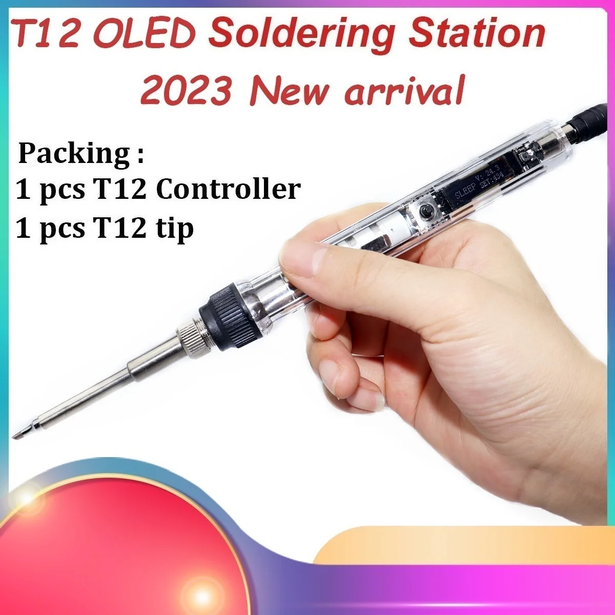 Portable Adjustable Temperature OLED Mini Electric Soldering Iron - 72W Soldering Station with BC2 Tip